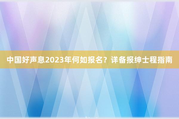 中国好声息2023年何如报名？详备报绅士程指南